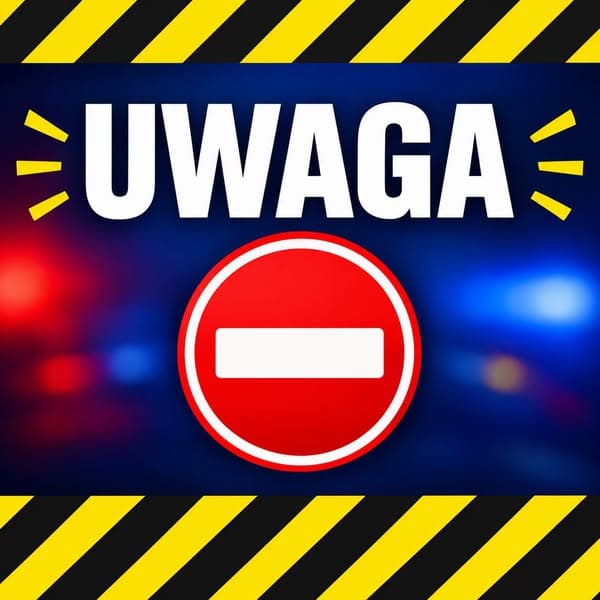 Grafika ostrzegawcza z komunikatu policji o utrudnieniach na DW 703